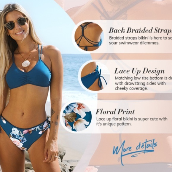 Women's Bikini Swimsuit Floral Print Straps Knotted Bathing Suit NWT Size M - Picture 1 of 1